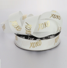 25MM GROSSGRAIN 25M WHITE WITH GOLD XOXO