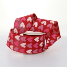 63MM WIRED EDGE RIBBON 10YDS RED WITH HEARTS