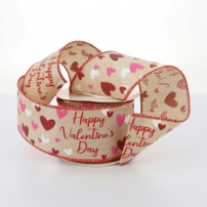 63MM WIRED EDGE RIBBON 10YDS HAPPY VALENTINES DAY