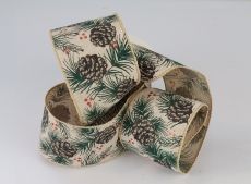 63MM WIRED EDGE LINEN RIBBON 10YDS PINECONES