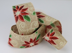 63MM WIRED EDGE LINEN RIBBON 10YDS POINSETTIA