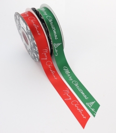 MERRY CHRISTMAS 25MM DOUBLE SIDED SATIN 30M RED