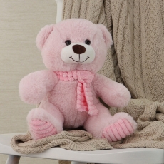 PINK BEAR WITH SCARF 24CM SITTING