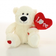 25CM BEAR HOLDING HEART BALLOON - WHITE