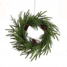 40CM SOFT TOUCH MIXED PINE WREATH WITH PINE CONES