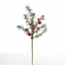 30CM PINE SPRAY WITH RED BERRIES, PINE CONES/BELLS