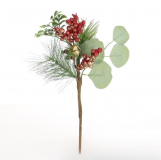 30CM PINE SPRAY W/BOXWOOD, EUCALYPT LEAVES/BERRIES