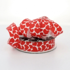 25MM GROSGRAIN 25M WHITE W/RED RANDOM HEARTS