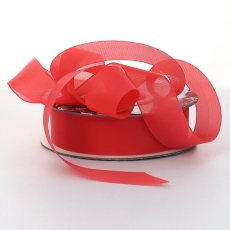 25MM NYLON SHEER ORGANZA RIBBON 25M RED