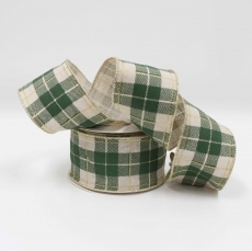 63MM WIRED EDGE LINEN RIBBON 10YDS PLAID W/GOLD