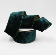 63MM WIRED EDGE VELVET RIBBON 10YDS DARK GREEN