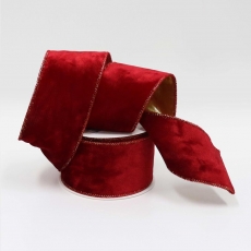 63MM WIRED EDGE VELVET RIBBON 10YDS RED