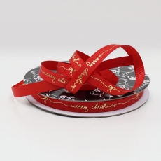 9MM GROSGRAIN MERRY CHRISTMS GOLD PRINT 25M RED