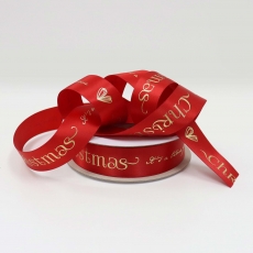 25MM DOUBLE SIDED SATIN EMBOSSED GOLD 25M RED
