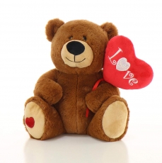 25CM BEAR HOLDING HEART BALLOON - BROWN