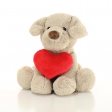 26CM DOG WITH HEART - BEIGE