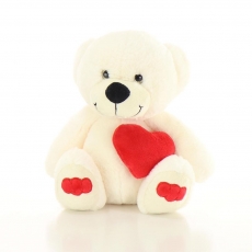 25CM BEAR HOLDING HEART - WHITE